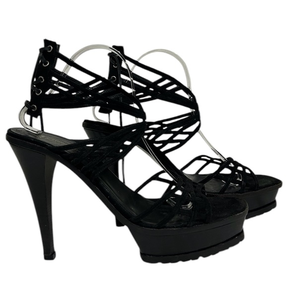 Lisa for Donald J Pliner Couture Black Suede Strappy Platform Heel - Picture 1 of 5